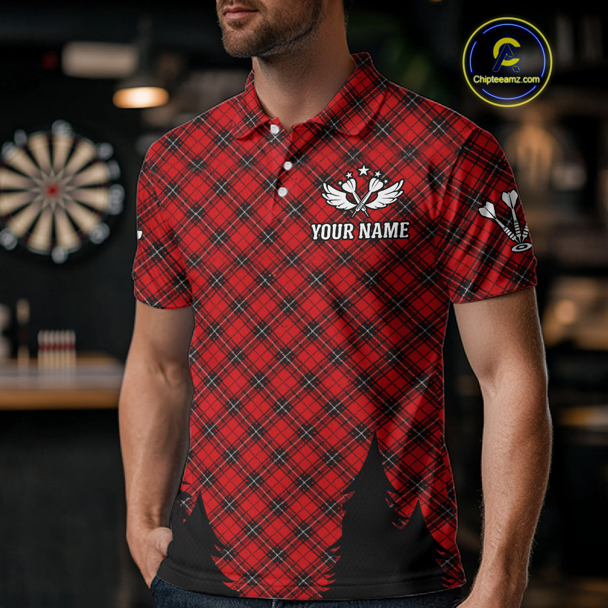 Custom Black And Red Rooster Funny Dart Polo Shirt For Men Outfits Dart Team Jersey NYN1461