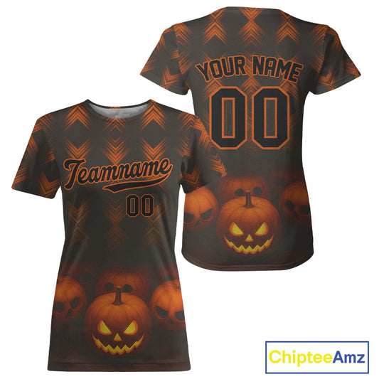 Custom Orange Halloween Pumpkin Baseball T-Shirt For Women Baseball Tournament Shirts NYN1464