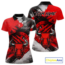 Load image into Gallery viewer, Custom Red Grunge Funny Bull Darts Polo &amp; 1/4 Zip Shirt For Women Bull Darts Team Jerseys NYN2890