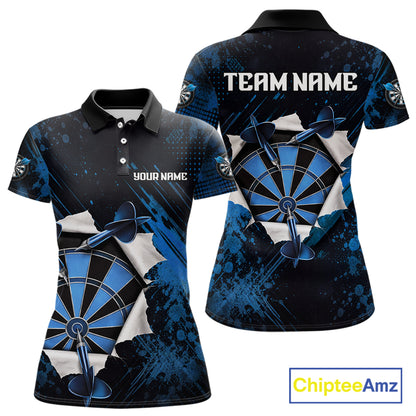 Custom Grunge Blue Torn Darts Polo & Quarter-Zip For Women Blue Spatter Outfit Dart Team Jerseys NYN2903