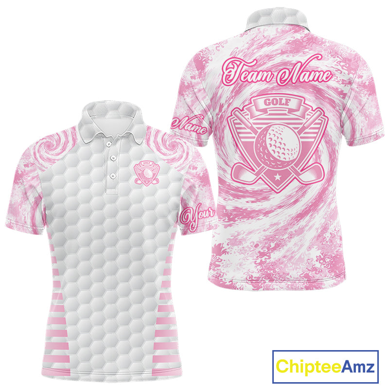 Mens Golf Polo Shirts Pink Tie Dye Pattern Custom White Golf Ball Golf Top Shirt For Ladies NYN2908