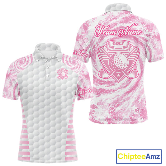 Mens Golf Polo Shirts Pink Tie Dye Pattern Custom White Golf Ball Golf Top Shirt For Ladies NYN2908