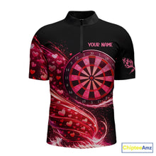 Load image into Gallery viewer, Funny Pink Hearts Tornado Dartboard Men Darts Valentine Shirt Custom Dart 1/4-Zip Couple Gifts NYN2536
