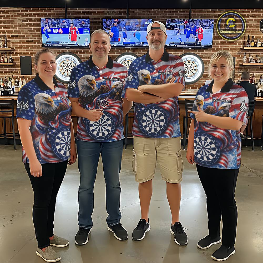 American Flag Eagle Freedom Dartboard Dart 1/4-Zip Shirt Custom Patriotic Women Dart Team Jerseys NYN2541