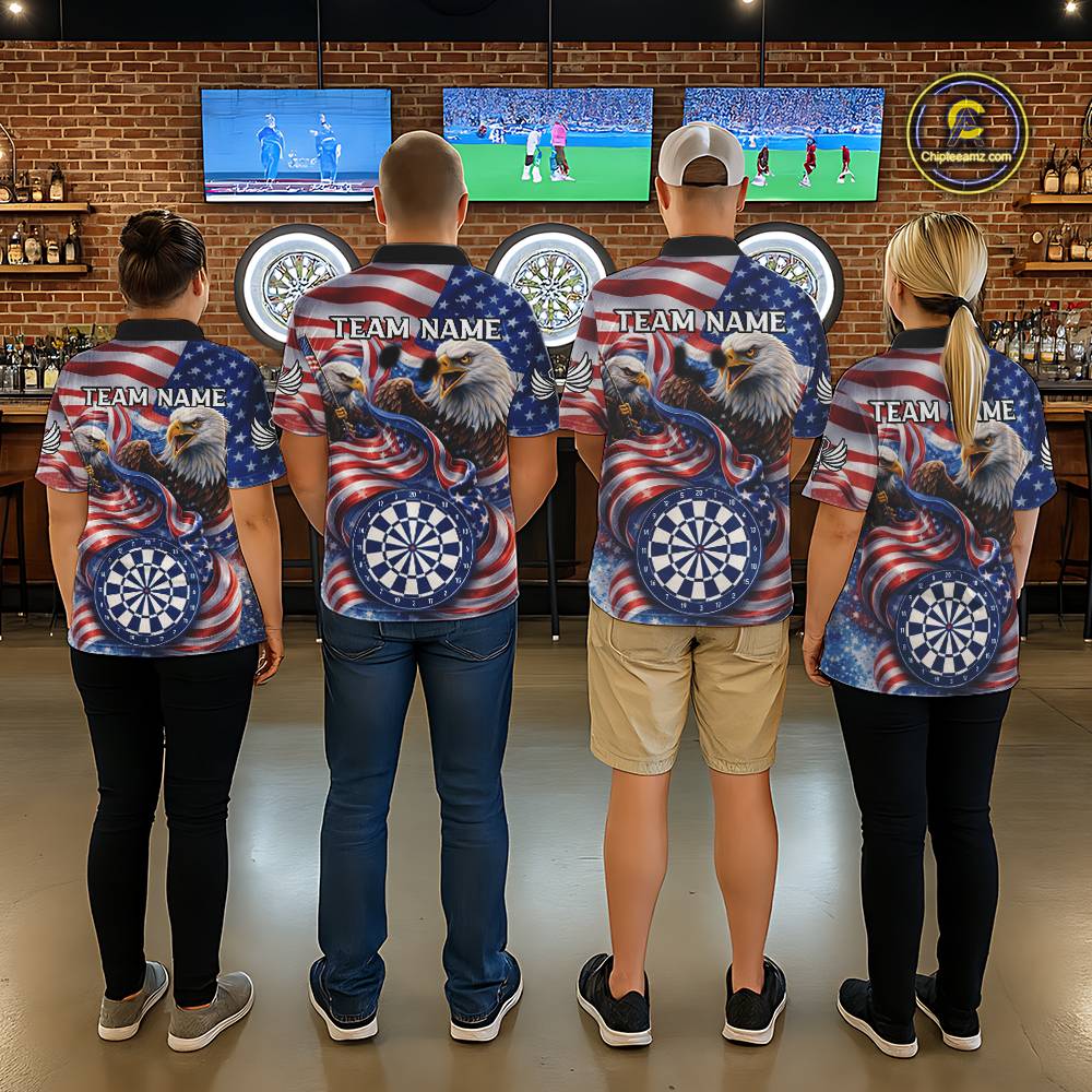 American Flag Eagle Freedom Dartboard Dart 1/4-Zip Shirt Custom Patriotic Women Dart Team Jerseys NYN2541