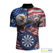 Load image into Gallery viewer, American Flag Eagle Freedom Dartboard Dart 1/4-Zip Shirt Custom Patriotic Men Dart Team Jerseys NYN2541