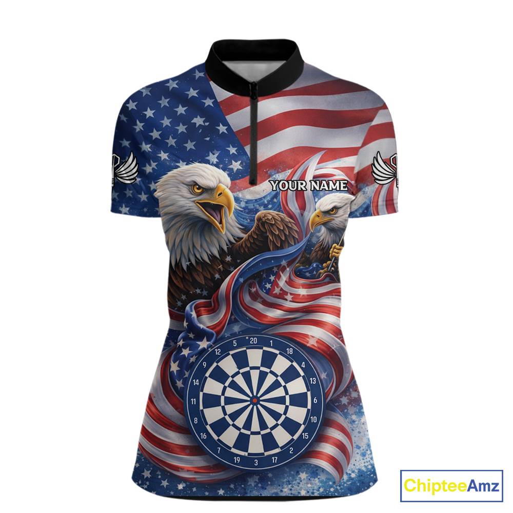 American Flag Eagle Freedom Dartboard Dart 1/4-Zip Shirt Custom Patriotic Women Dart Team Jerseys NYN2541