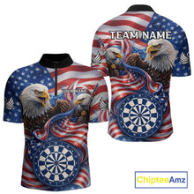 Load image into Gallery viewer, American Flag Eagle Freedom Dartboard Dart 1/4-Zip Shirt Custom Patriotic Men Dart Team Jerseys NYN2541