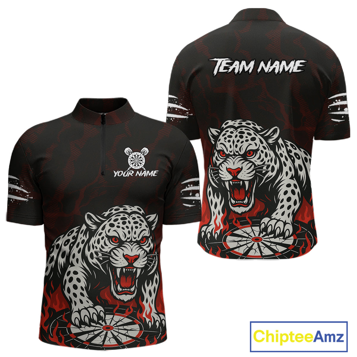 Custom Black And Red Panther Horror Dartboard Dart 1/4-Zip Shirt For Men Dart Team Jersey NYN1499