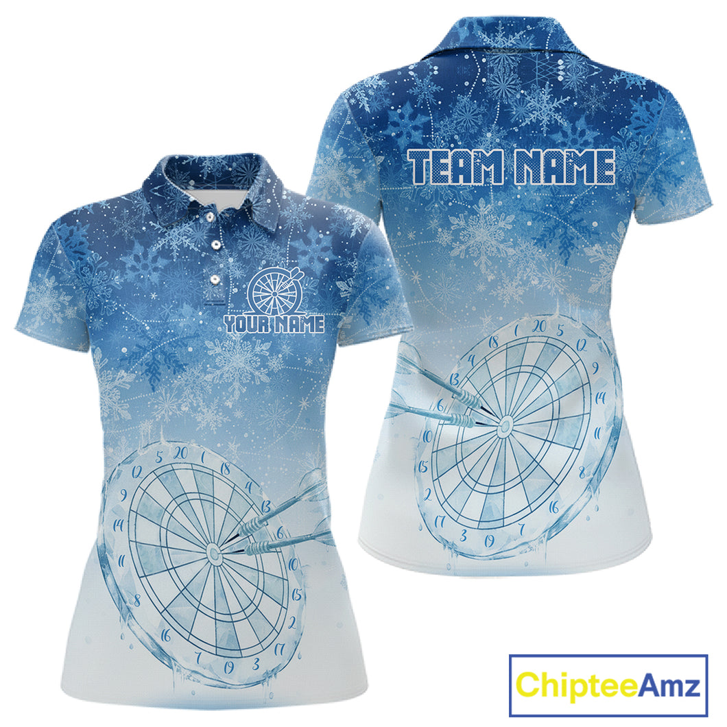 White & Blue Snowflakes Ice Dartboard Custom Polo Dart Shirt For Women Xmas Dart Jerseys NYN2024