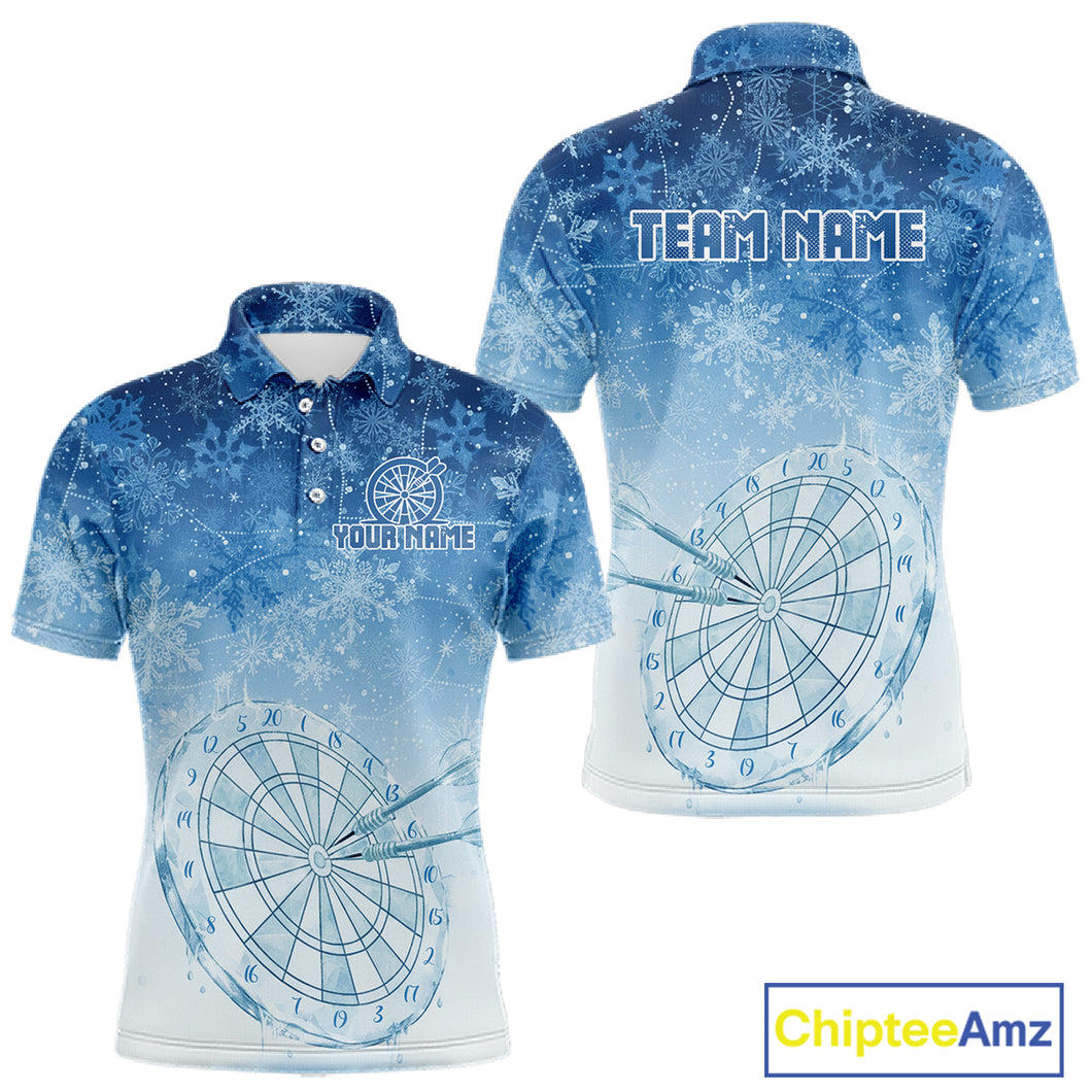 White & Blue Snowflakes Ice Dartboard Custom Polo Dart Shirt For Men Xmas Dart Jerseys NYN2024