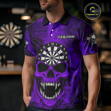 Load image into Gallery viewer, Purple Grunge Horror Dartboard Skull Custom Men Polo Dart Jerseys Grunge Dart Gifts NYN2032