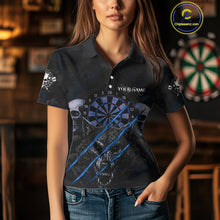 Load image into Gallery viewer, Blue Blood Scratch Wolf Women Darts Polo Shirt Custom Name &amp; Team Skull Dart League Shirt NYN2056