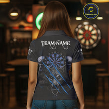 Load image into Gallery viewer, Blue Blood Scratch Wolf Women Darts Polo Shirt Custom Name &amp; Team Skull Dart League Shirt NYN2056