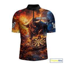 Load image into Gallery viewer, Colorful Splatter Funny Bull Cracked Dartboard Men Dart Quarter-Zip Shirts Custom Dart Team Jerseys NYN2730