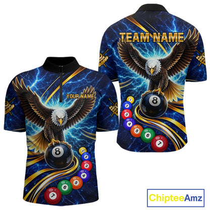 Thunder Lightning Blue Horror Eagle 8 Ball Pool Billiard Shirt For Men Custom Billiard Team Jersey NYN2939