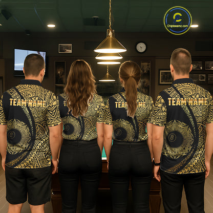 Black & Gold 8 Ball Crown Billiard Polo & 1/4 Zip Shirt For Men Custom Tribal Pool Team Jerseys NYN2944