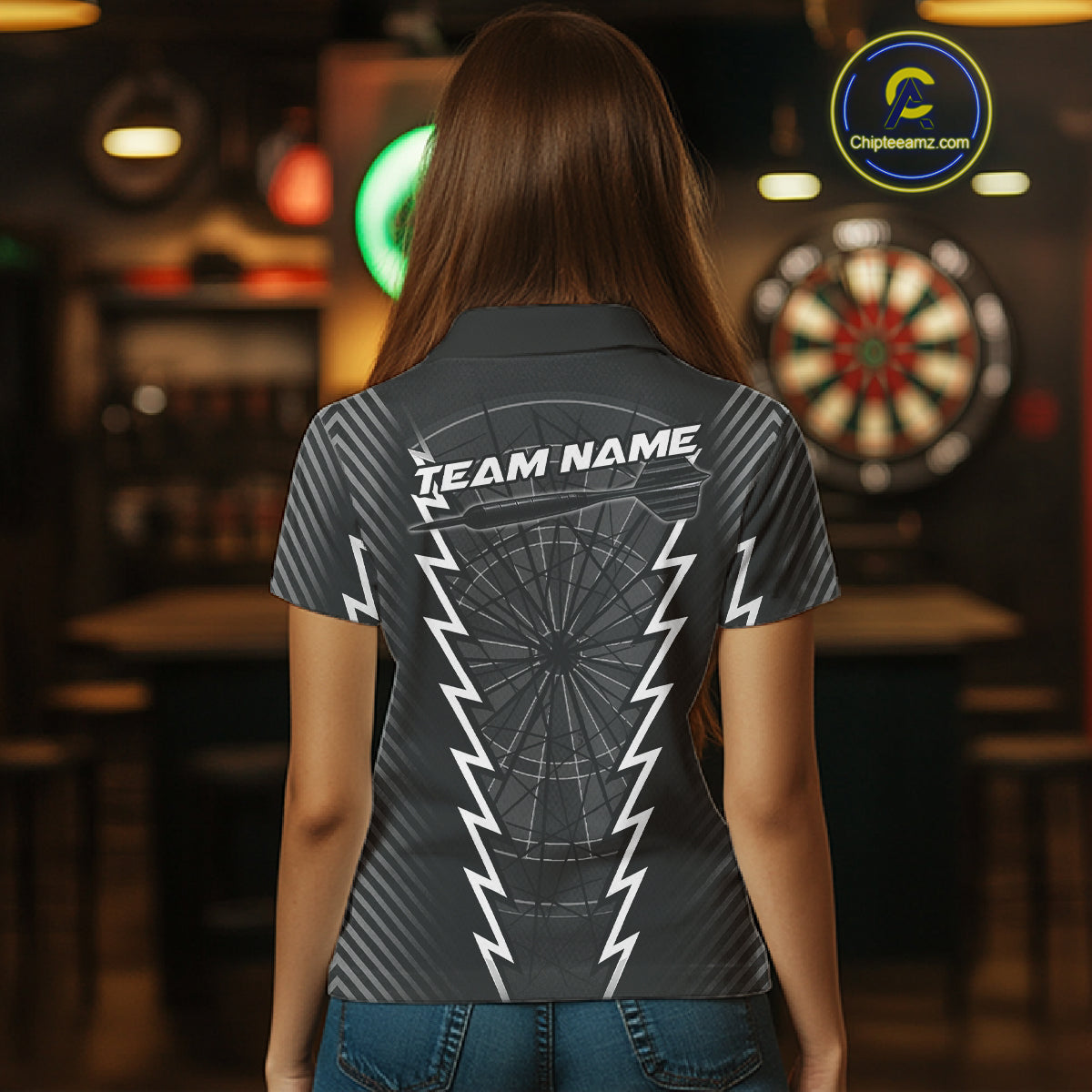 Custom Black Grey Dartboard Dart Women Polo Shirt Outfits Dart Team Jerseys NYN1529