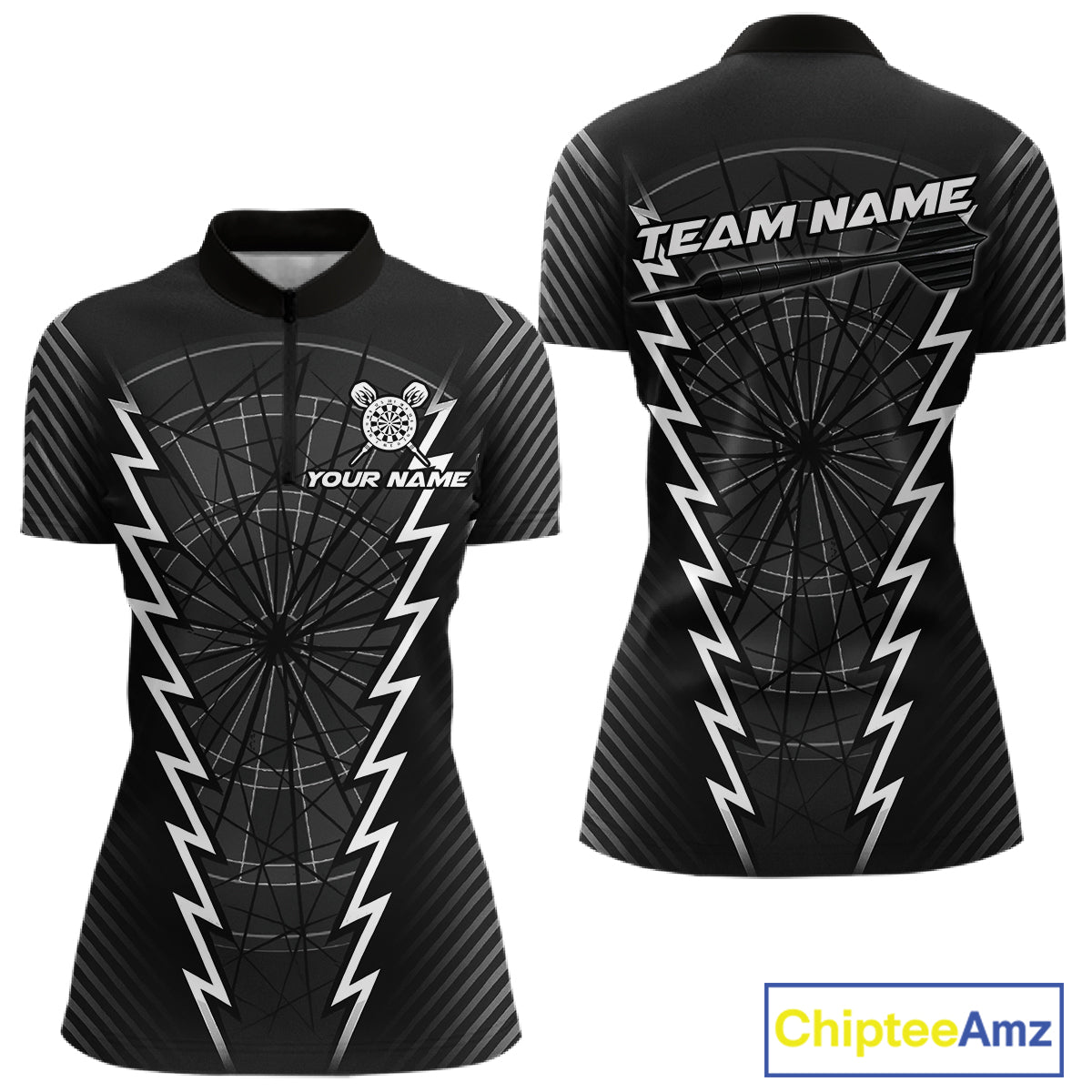 Custom Black Grey Dartboard Dart Women Quarter-Zip Shirt Outfits Dart Team Jerseys NYN1529