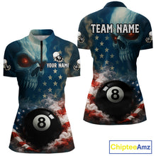 Load image into Gallery viewer, American Flag Skull Smoke 8 Ball Billiard 3D Shirt For Women Personalized Pool Billiard Team Attire NYN2745