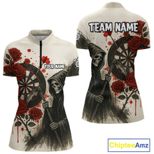 Load image into Gallery viewer, Custom Red Grunge Roses Grim Reaper Dartboard Dart Quarter-Zip Shirt For Women Dart Team Jerseys NYN1546