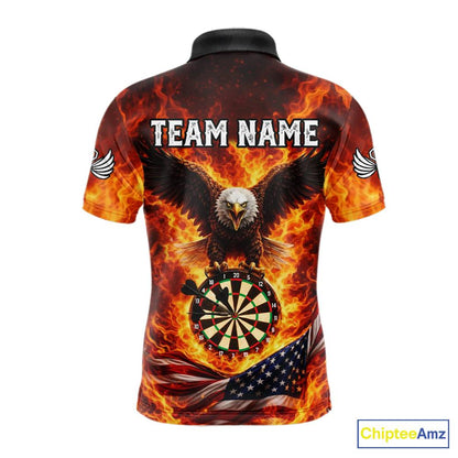 Personalized Eagle US Flag Fire Flame Dartboard Men Darts Polo Shirt Custom Darts Team Jersey|Red NYN2584