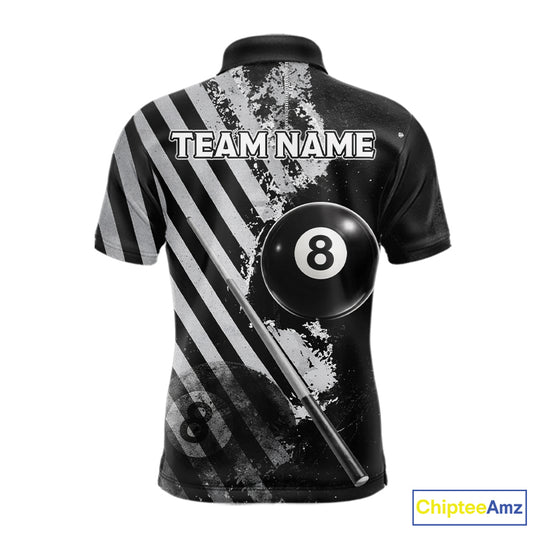 Black And Grey Grunge Pool 8 Ball Men Billiard Shirt Personalized Graffiti Billiard Attire NYN2595