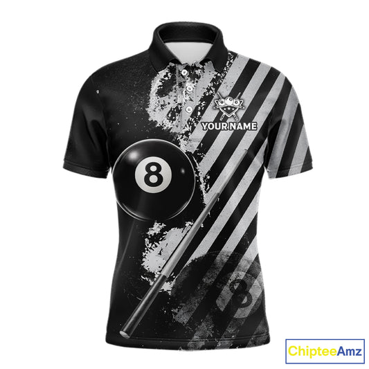 Black And Grey Grunge Pool 8 Ball Men Billiard Shirt Personalized Graffiti Billiard Attire NYN2595