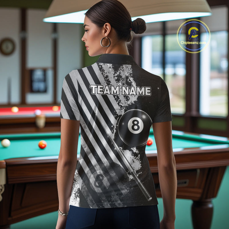 Black And Grey Grunge Pool 8 Ball Women Billiard Shirt Personalized Graffiti Billiard Attire NYN2595