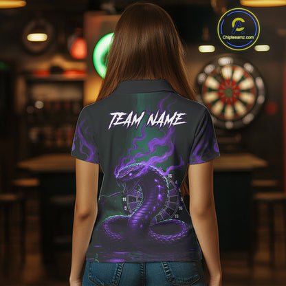 Custom Purple Smokes Funny Cobra Dartboard Women Darts Polo Shirt, Outfits Dart Jerseys NYN1814