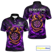 Load image into Gallery viewer, Gold Horror Dragon Hold Dartboard Men Darts Polo Shirt Custom Purple Grunge Darts Team Jersey NYN2609