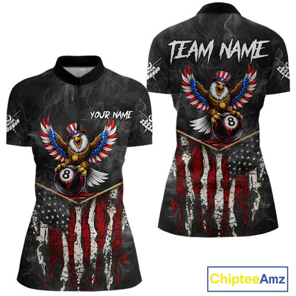 Smoke Grunge US Flag Eagle 8 Ball Cue Billiard Pool Shirt For Women Custom Patriotic Billiard Appeal NYN2763