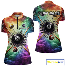 Load image into Gallery viewer, Personalized Crack Pool 8 Ball Women Billiard Team Shirt Colorful Thunder Billiard Attire NYN2368