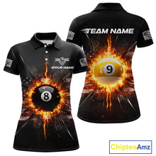 Load image into Gallery viewer, 8 Ball Pool 9 Ball Women Billiard Polo &amp; 1/4-Zip Shirt Custom Patriotic Billiard Team Jersey NYN2371