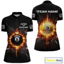 Load image into Gallery viewer, 8 Ball Pool 9 Ball Women Billiard Polo &amp; 1/4-Zip Shirt Custom Patriotic Billiard Team Jersey NYN2371