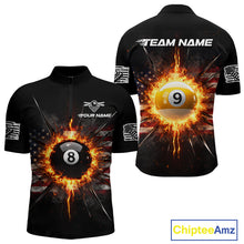 Load image into Gallery viewer, 8 Ball Pool 9 Ball Men Billiard Polo &amp; 1/4-Zip Shirt Custom Patriotic Billiard Team Jersey NYN2371