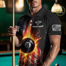 Load image into Gallery viewer, Flame 8 Ball Pool Men Billiard Polo &amp; 1/4-Zip Shirt Custom US Flag Billiard Team Jersey NYN2372