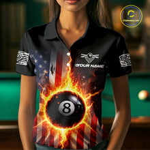 Load image into Gallery viewer, Flame 8 Ball Pool Women Billiard Polo &amp; 1/4-Zip Shirt Custom US Flag Billiard Team Jersey NYN2372