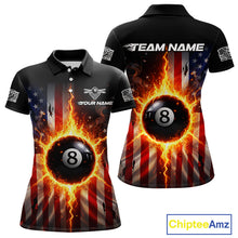 Load image into Gallery viewer, Flame 8 Ball Pool Women Billiard Polo &amp; 1/4-Zip Shirt Custom US Flag Billiard Team Jersey NYN2372