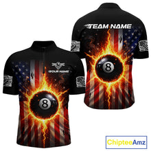 Load image into Gallery viewer, Flame 8 Ball Pool Men Billiard Polo &amp; 1/4-Zip Shirt Custom US Flag Billiard Team Jersey NYN2372