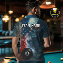 Load image into Gallery viewer, US Flag Smoke 8 Ball Men Billiard Polo &amp; 1/4-Zip Shirt Custom Skull Pool Billiard Team Apparel NYN2383