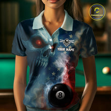 Load image into Gallery viewer, US Flag Smoke 8 Ball Women Billiard Polo &amp; 1/4-Zip Shirt Custom Skull Pool Billiard Team Apparel NYN2383