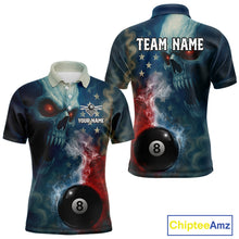 Load image into Gallery viewer, US Flag Smoke 8 Ball Men Billiard Polo &amp; 1/4-Zip Shirt Custom Skull Pool Billiard Team Apparel NYN2383
