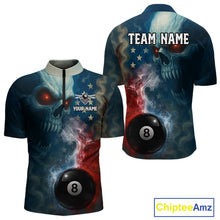 Load image into Gallery viewer, US Flag Smoke 8 Ball Men Billiard Polo &amp; 1/4-Zip Shirt Custom Skull Pool Billiard Team Apparel NYN2383