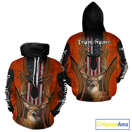 Personalized Orange US Flag Deer Hunting Shirts for Men - Custom Crew Hunting Outfit & Gifls NBT56