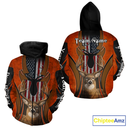 Personalized Orange US Flag Deer Hunting Shirts for Men - Custom Crew Hunting Outfit & Gifls NBT56