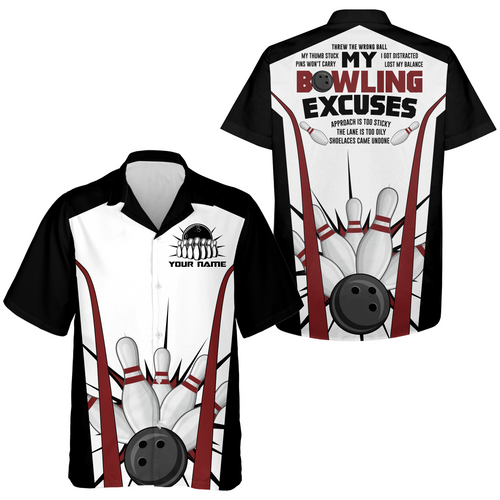 Funny Hawaiian Bowling Shirt for Men Women, Custom Name Bowlers Jersey, Bowling Excuses 3D Print NBH90