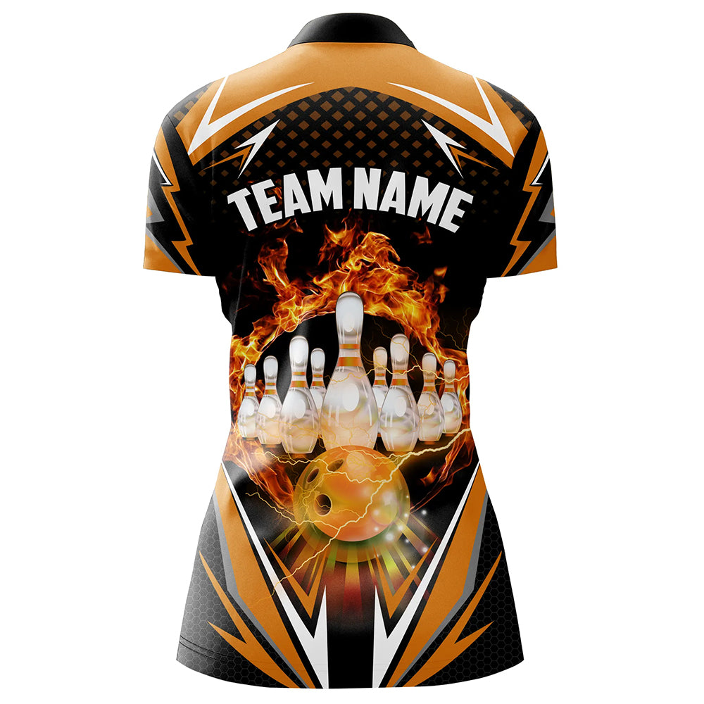 Orange Bowling Shirt Camo Bowling Shirt Customized Flame Bowling Jersey Unisex 1/4 Zip Shirt for Women QZT259