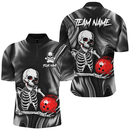 Personalized Bowling Shirt Men Skull Bowling Team Jersey Quarter-Zip Shirt for Bowler QZT418