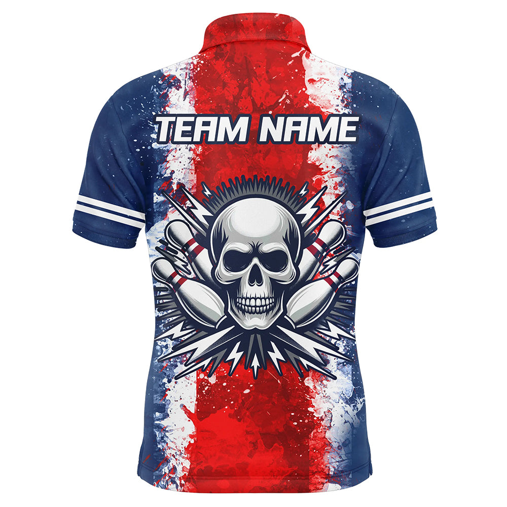 Personalized Bowling Shirt for Men Skull Bowling Jersey US Flag Bowling Polo Shirt Unisex QZT269